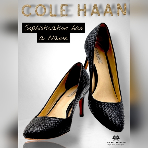 Cole Haan Shoes - Cole Haan Grand.OS Women's Size 8B Woven Genuine Black Leather Heels Closed Toe